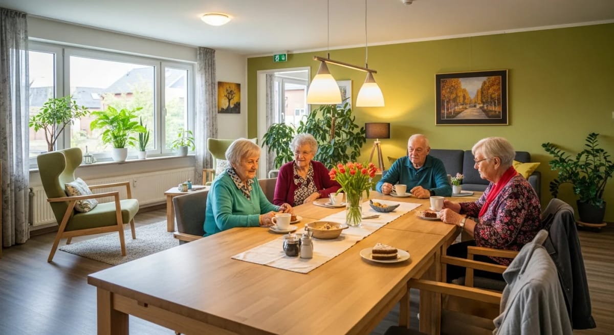 Gemütlicher Gemeinschaftsraum einer Pflege-Wohngemeinschaft